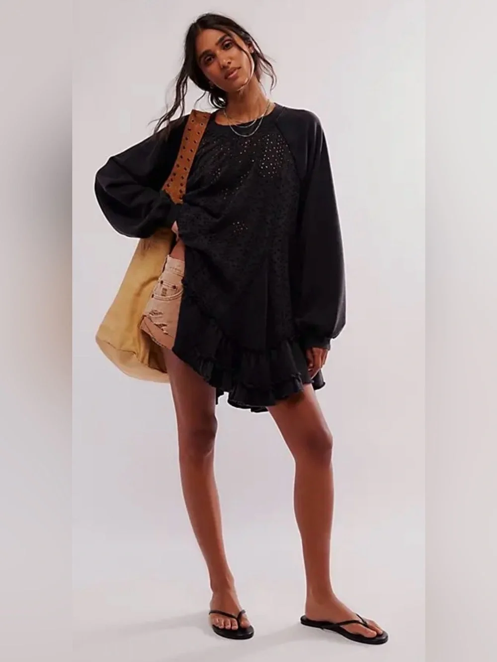 Free People Eva Tunic Sweatshirt washed black M